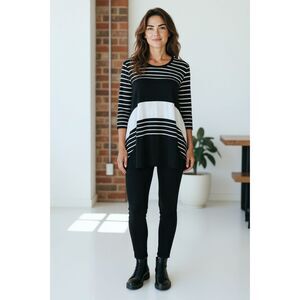 Vincente Milan Women’s 3/4 Sleeve Tunic Black & White Stretch Size Small